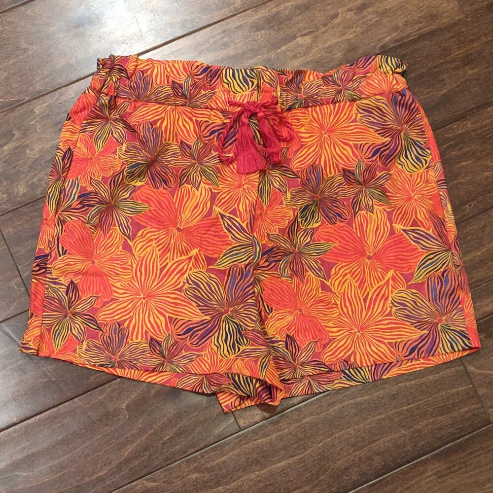 House of Harlow 1960 Linen Blend Tropical Floral High Waist Shorts SIZE …
